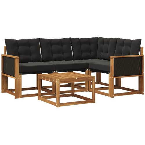 vidaXL Zunanja garnitura za sedenje z blazino 5 pcs Naravna in črna, (5000271262) Cene