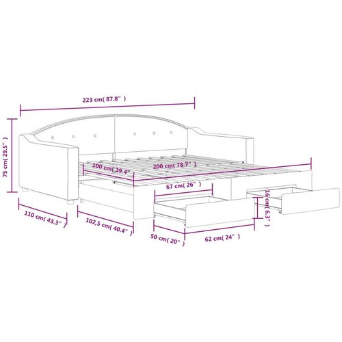  Dnevni krevet na razvlačenje smeđesivi 100 x 200 cm od tkanine Slike
