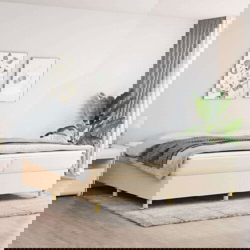  Box spring posteljni okvir krem 200x200 cm blago, (20737708) Slike