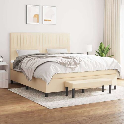 VidaXL Krevet s oprugama i madracem krem 160x200 cm od tkanine Slike