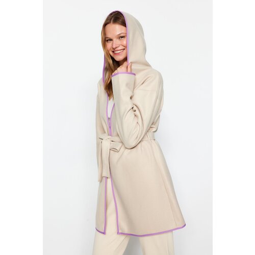 Trendyol Beige Piping Hooded Fleece Knitted Dressing Gown Slike