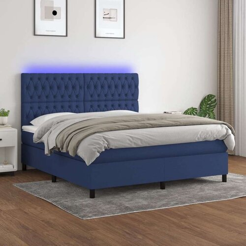  Box spring s madracem LED plavi 160x200 cm od tkanine Slike