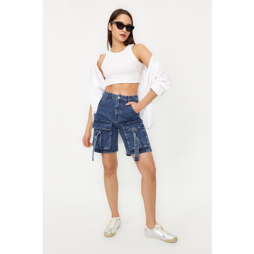 Trendyol Blue Cargo Pocket Regular Waist Denim Shorts & Bermuda Cene