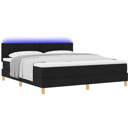 vidaXL LED Box Spring Krevet s LED trakama Crna 180 x 200 cm tkanina - Crna 180 x 200 cm Dizajn s rombovima Cijene