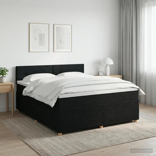 Boxspring krevet s madracem Crna 160 x 200 cm Tkanina - Crna 160 x 200 cm Pro&amp;scaron;iveno gumbima Slike