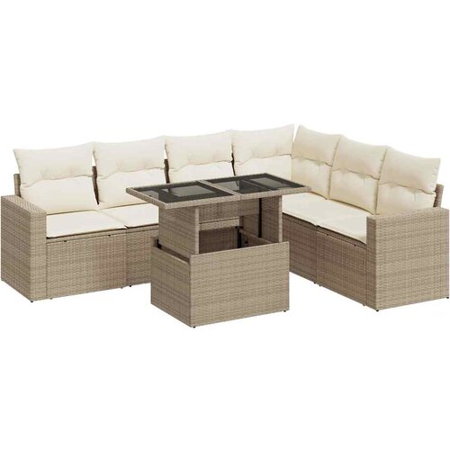 VidaXL 7-dijelni set vrtnih sofa od poliratana s jastucima bež Slike