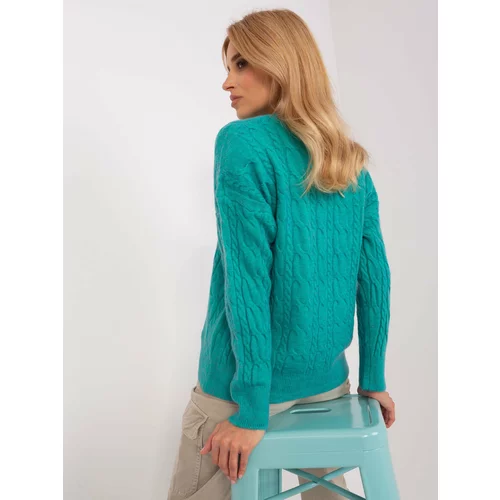Fashion Hunters Turquoise sweater with cables and round neckline