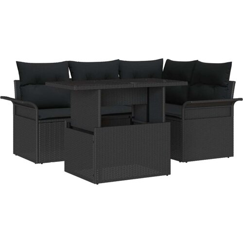 Set od 5 vrtnih sofa s jastučićima crna poli ratan Slike
