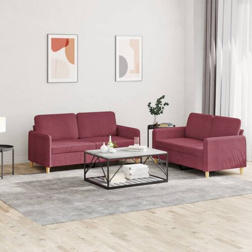  2-dijelni set sofa s jastucima crvena boja vina od tkanine Slike