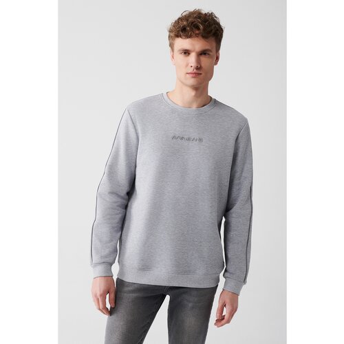 Avva Men's Gray Crew Neck Cotton Reflective Pipe Standard Fit Regular Fit Sweatshirt Slike