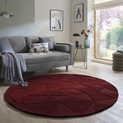 Flair Rugs Bordo rdeča ročno tkana volnena okrogla preproga &amp;oslash; 160 cm Shard Red &amp;ndash; Slike