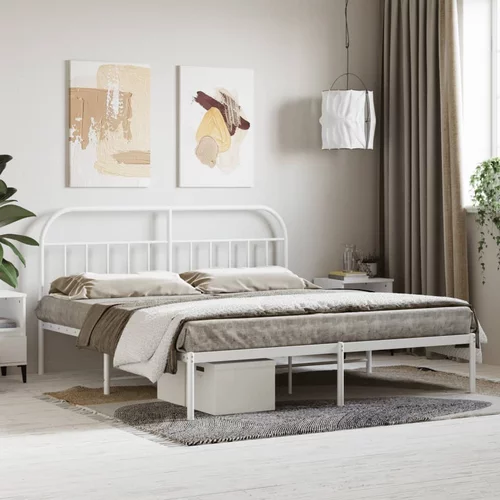 vidaXL Kovinski posteljni okvir z vzglavjem bel 183x213 cm