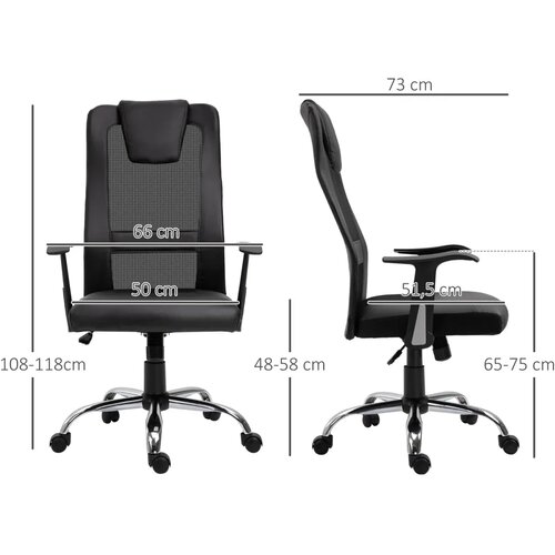  Uredska okretna stolica ergonomska direktorska stolica podesiva visina PU crna 66x73x108-118 cm Slike