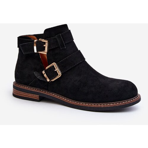 Boto Women's Flat Heel Ankle Boots with Straps Black Melviana Cene