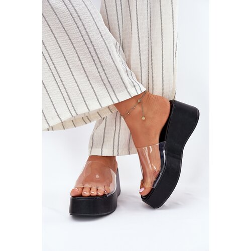 Boto Womens sandals with transparent strap on wedge black Meltiana Slike