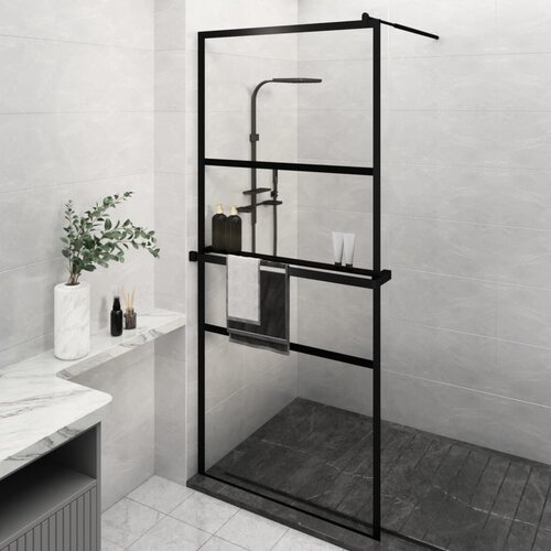 The Living Store pregrada za tu&amp;scaron; s polico črna 100x195 cm esg steklo in aluminij - stena za tu&amp;scaron;, (21751426) Slike