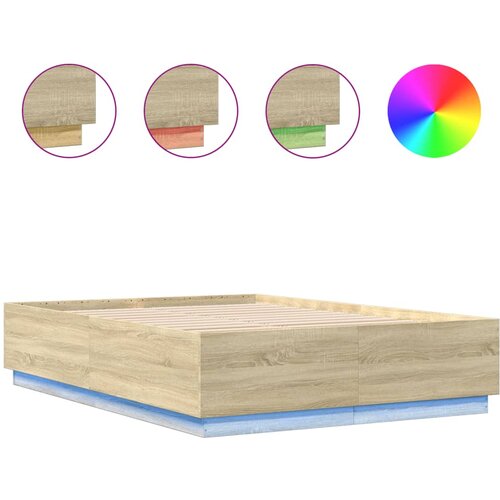 Maison Chic Posteljni okvir - Dvoposteljna postelja - Zakonska postelja z LED lučkami sonoma hrast 120x200 cm inž. les, (21696017) Slike