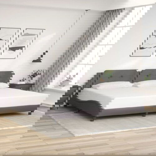  The Living Store Posteljni okvir z vzglavjem siva 200x200 cm umetno usnje - Posteljni Okvir, (21499793) Cene