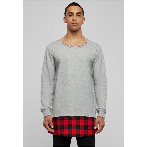 Urban Classics Long Flanell Bottom Open Edge Crewneck Grey/Block/Red Slike