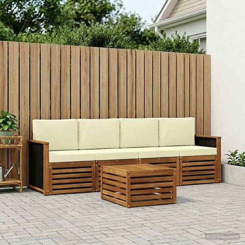  Set vanjskih sofa 5 pcs Prirodna i krem Čvrsto drvo akacije Cene