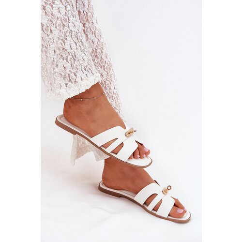Boto Flat Ladies Slippers With Strap And Golden Detail White Kerenza Slike