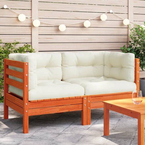 VidaXL Kutna vrtna sofa s jastucima 2 kom vo&amp;scaron;tano smeđa od borovine Slike