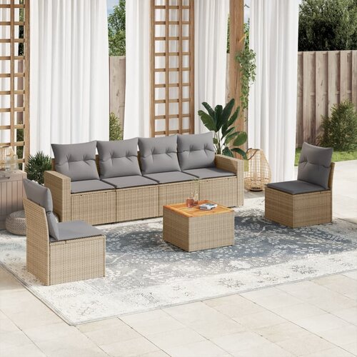 vidaXL 7-dijelni set vrtnih sofa od poliratana s jastucima bež Cijene