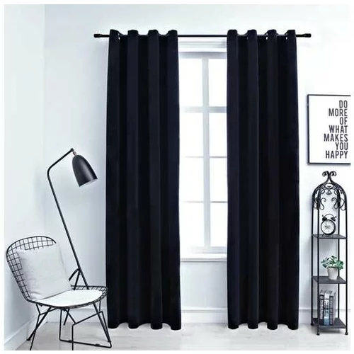  Zatemnitvene zavese z obročki 2 kosa žamet črne 140x245 cm