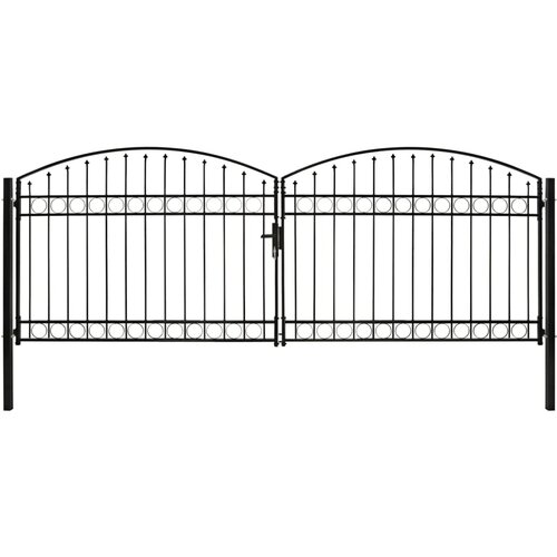 vidaXL dvojna vrata za ograjo zaobljena jeklo 400x150 cm črna Cene