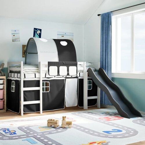 VidaXL Otro&amp;scaron;ki pograd s tunelom bel in črn 80x200 cm trdna borovina Slike