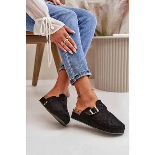 Kesi Women's Chodaki Platform Slippers with Gold Buckle - Black Terilaina Cijene