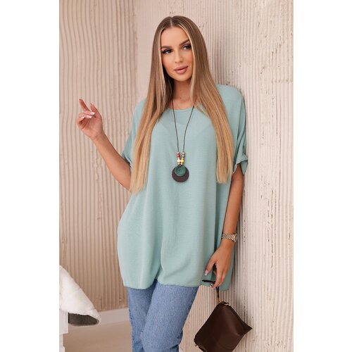 Kesi Włoski Oversized blouse with pendant dark mint Cene