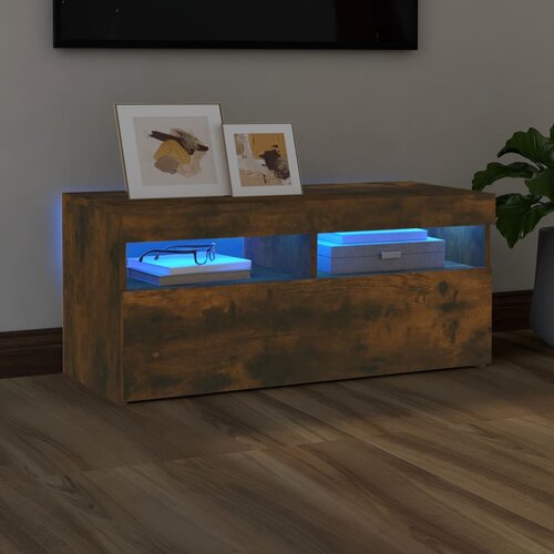 vidaXL TV ormarić s LED svjetlima boja dimljenog hrasta 90x35x40 cm Cijene