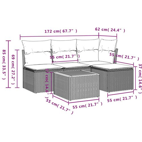 vidaXL 5-dijelna vrtna garnitura od poliratana s jastucima siva Cijene