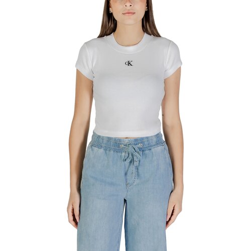 Calvin Klein Jeans Majice s kratkimi rokavi CK RIB BABY TEE LV047C211G Bela Slike