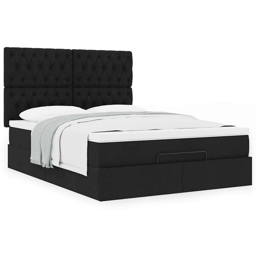  Otomanski okvir kreveta s madracem crni 140x200cm od tkanine Slike