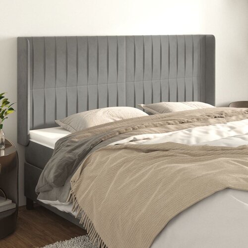 VidaXL Uzglavlje s u&amp;scaron;ima svjetlosivo 183x16x118/128 cm bar&amp;scaron;unasto Slike