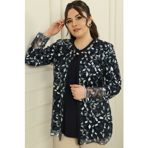 By Saygı 2-Piece Set Inner Sleeveless Blouse Brush Pattern Embroidered Jacket Plus Size Slike