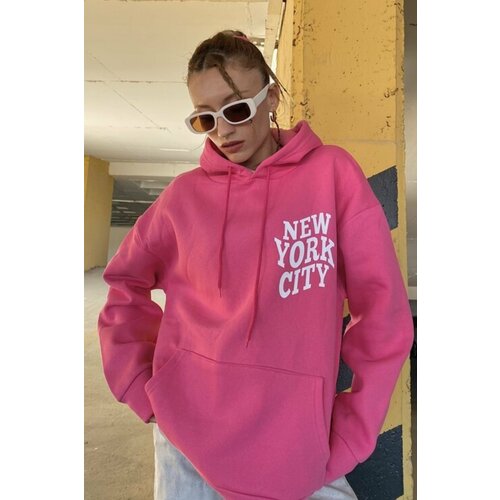 MODAGEN Women's Pink New York City Printed Hoodie Oversized Sweatshirt. Cene