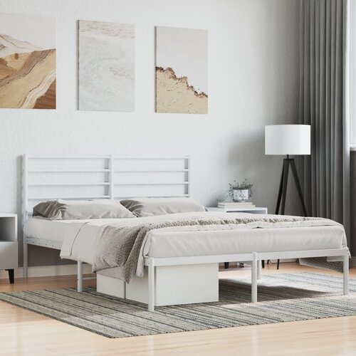 VidaXL Kovinski posteljni okvir z vzglavjem bel 140x200 cm Slike