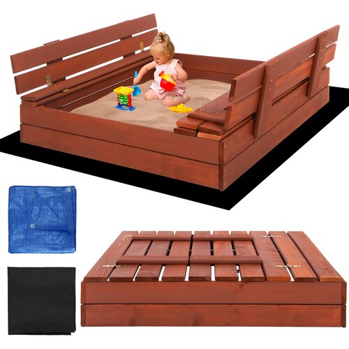 springos Premium peskovnik z zapiranjem s pokrovom in klopcami 100 x 100 cm iz impregniranega lesa – rjava, (5000006544) Cene