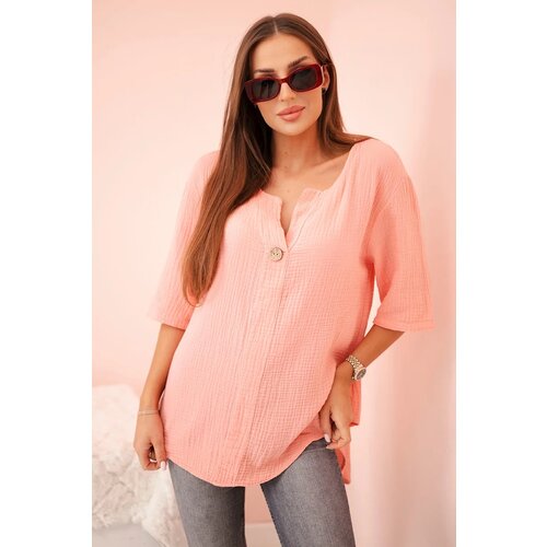 Kesi Włoski Women&amp;#039;s muslin shirt with a button apricot Slike