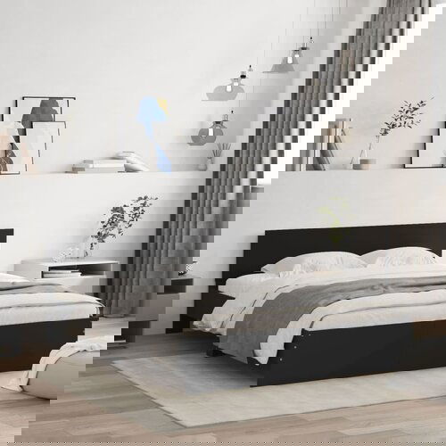  The Living Store Posteljni okvir z vzglavjem črn 140x190 cm - Posteljni Okvir, (21501666) Slike