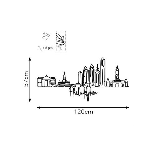 Wallxpert Zidna dekoracija Philadelphia, 120 x 57 x 1,5 cm, Crna Slike