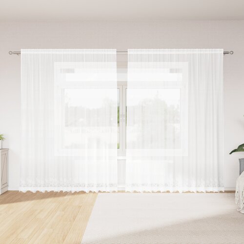 vidaXL Čipkasta Zavesa z zavesami Cvetlični Bela 300 x 245 cm Poliester Cene
