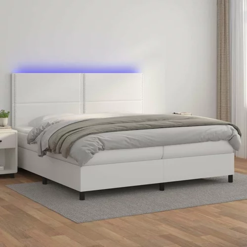  Box spring postelja z vzmetnico LED bela 200x200cm umetno usnje, (20725054)