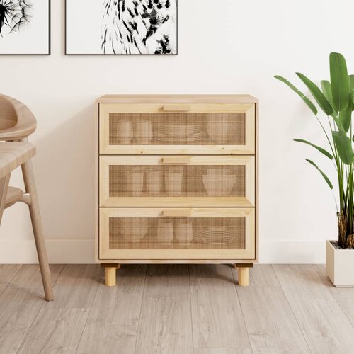 vidaXL Komoda smeđa 60 x 30 x 70 cm masivna borovina i prirodni ratan Cijene