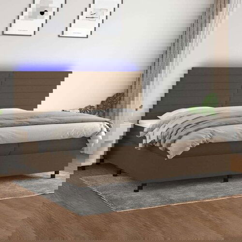  Krevet box spring s madracem LED tamnosmeđi 200x200 cm tkanina Cijene