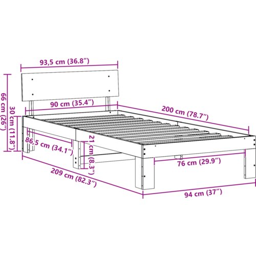  Krevetni okvir s uzglavljem smeđi 90x200 cm čvrsto borovo drvo Slike