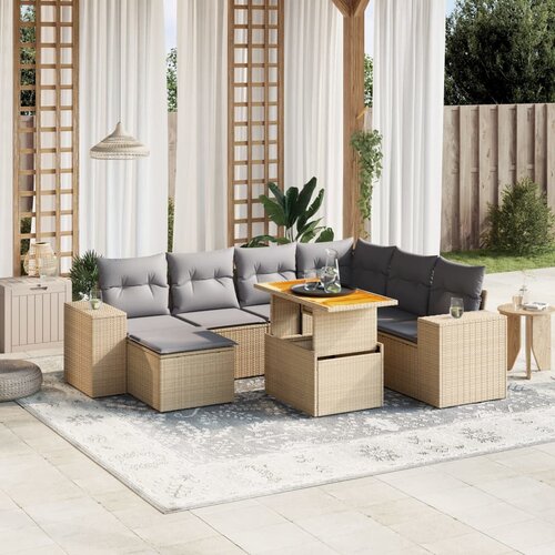 vidaXL 8-dijelni set vrtnih sofa od poliratana s jastucima bež Cijene